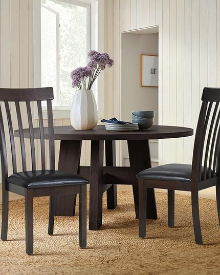 COLAMY Wooden Dining Chairs Set of 6, PU Leather Dining Room Kitchen Side Chair with Spindle High Back and Adjustable Foot Pegs - DarkBrown - LeafyLoom