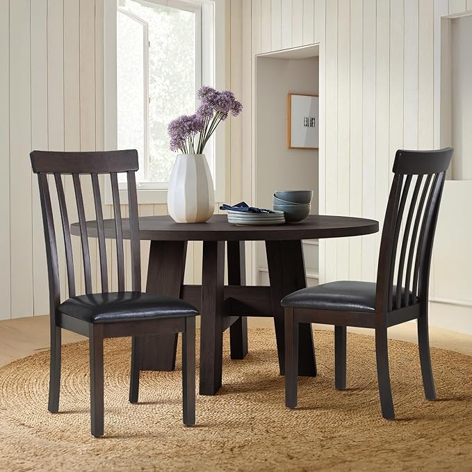 COLAMY Wooden Dining Chairs Set of 6, PU Leather Dining Room Kitchen Side Chair with Spindle High Back and Adjustable Foot Pegs - DarkBrown - LeafyLoom