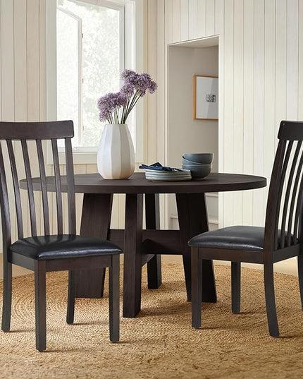 COLAMY Wooden Dining Chairs Set of 2, PU Leather Dining Room Kitchen Side Chair with Spindle High Back and Adjustable Foot Pegs - DarkBrown - LeafyLoom
