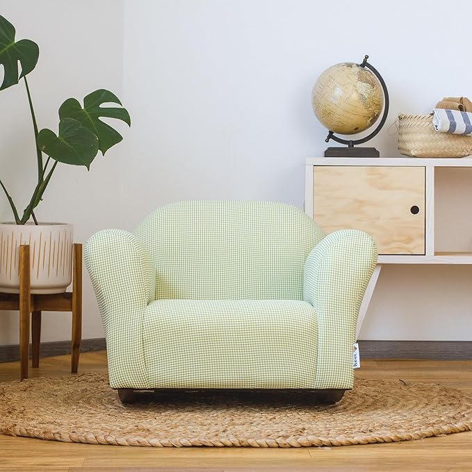 Keet Roundy Rocking Kid's Chair, Green Gingham - LeafyLoom