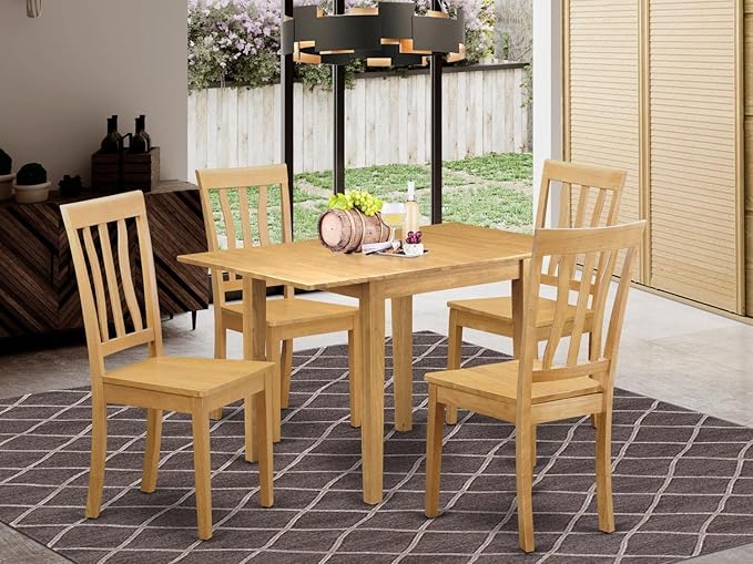 East West Furniture NDAN5-OAK-W Norden 5 Piece Set for 4 Includes a Rectangle Kitchen Table with Dropleaf and 4 Dining Room Chairs, 30x48 Inch, Oak - LeafyLoom