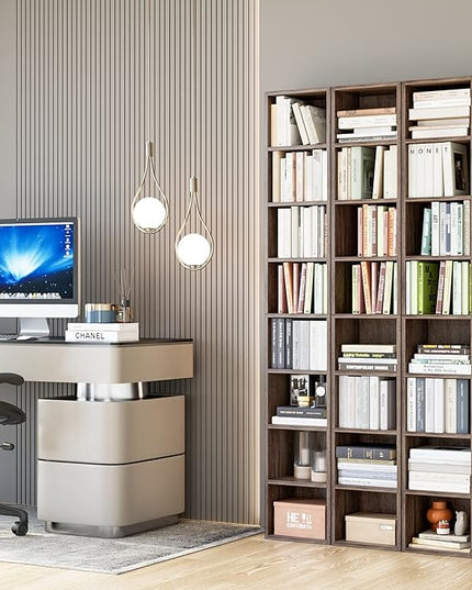 FOTOSOK 8-Tier Media Tower Rack, 11.6 X 9.3 X 70.9 Inches CD DVD Slim Storage Cabinet with Adjustable Shelves, Tall Narrow Bookcase Display Bookshelf for Home Office, Oak - LeafyLoom
