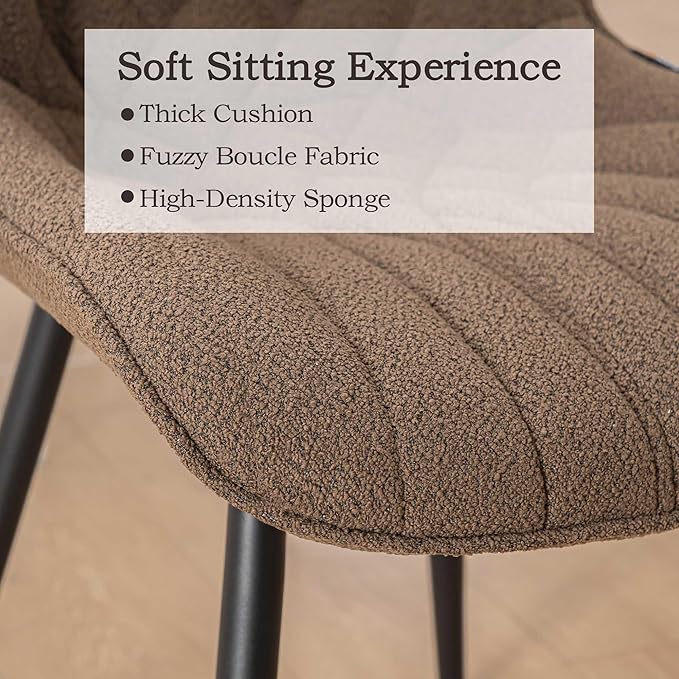 Dining Chair Set of 2 Soft Padded Seats & Adjustable Metal Legs, Modern Velvet Dining Room Chairs, Kitchen Chairs with Wide Curved Back for Living Room Bedroom Kitchen, Coffee - LeafyLoom