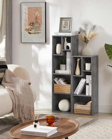 VECELO 4-Tier Bookcase, Modern Storage Cabinet with Height Difference Shelves for Standard Textbooks, 5 Cubes, Vertical or Horizontal, Easy Assembly, Grey - LeafyLoom