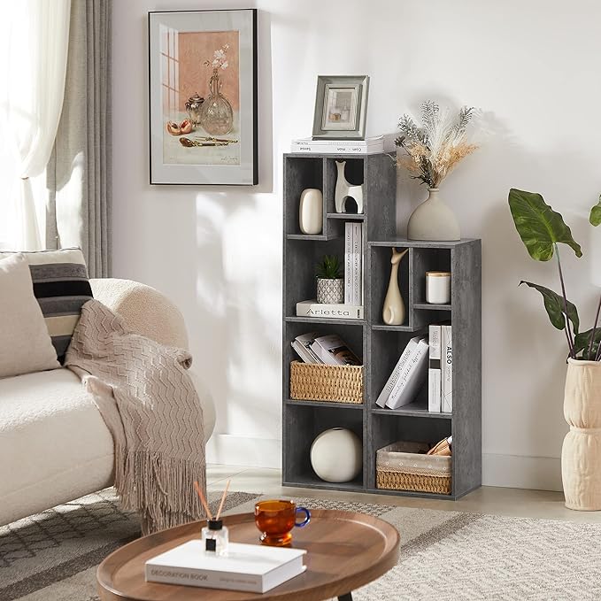 VECELO 4-Tier Bookcase, Modern Storage Cabinet with Height Difference Shelves for Standard Textbooks, 5 Cubes, Vertical or Horizontal, Easy Assembly, Grey - LeafyLoom