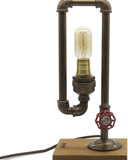 Loft Style Lamp, Different Thinker, Steampunk Industrial Vintage Style, Wood Base Metal Body, Table Desk Light with Dimmer, LL-017 - LeafyLoom