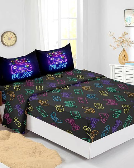 6 PCS Gamer Bedding Sets,Purple Gaming Comforter Set for Boys,Kids Bedding Sets for Boys,Full Size Bedding Sets for Boys,Bed in A Bag with Sheets(Full,Purple Color) - LeafyLoom