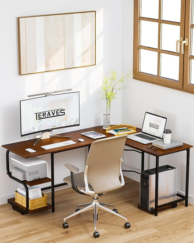 Teraves Reversible L Shaped Desk with Shelves 69“ Corner Computer Desk Gaming Desk Workstation for Home Office - LeafyLoom