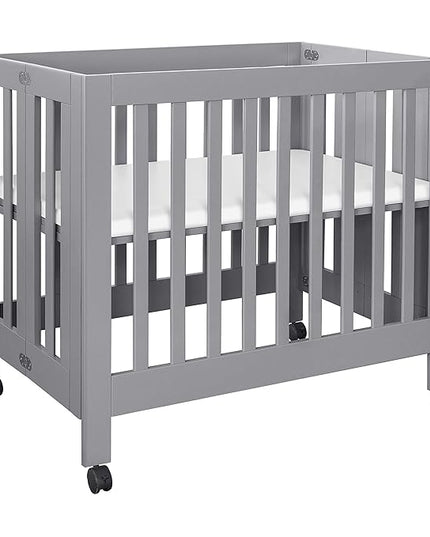 Babyletto Origami Mini Portable Folding Crib with Wheels in Grey, 2 Adjustable Mattress Positions, Greenguard Gold Certified - LeafyLoom