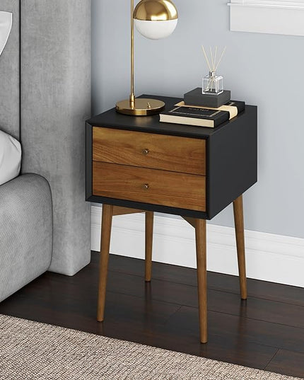 Nathan James Harper Modern Nightstand Side Accent or End Table with Storage Drawer, 1, Black/Brown - LeafyLoom