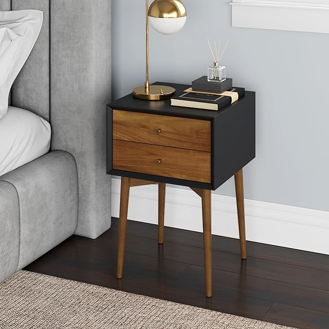 Nathan James Harper Modern Nightstand Side Accent or End Table with Storage Drawer, 1, Black/Brown - LeafyLoom