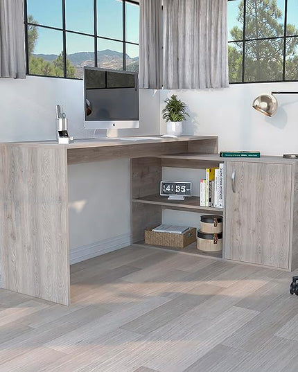 NicBex Kimberly-DW-00201-LWJ Home Office Desks, 59.64"x45.86"x30.11", Light Gray - LeafyLoom