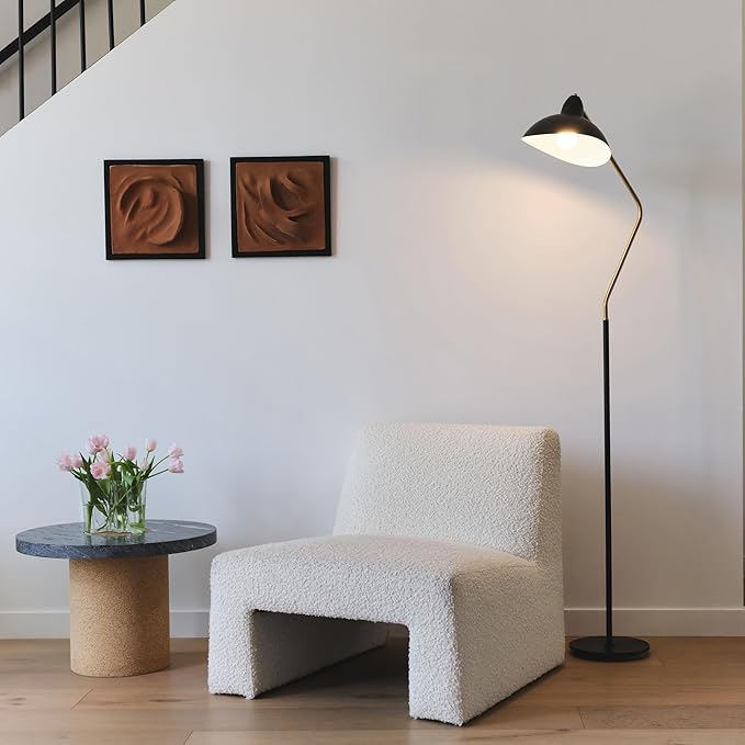 Brightech Swoop LED Floor Lamp, Tall Lamp with Adjustable Head, Modern Floor Reading Lamp for Over Chair, Living Rooms & Offices, Standing Lamp with Heavy Base for Bedrooms, Stunning Living Room Decor - LeafyLoom