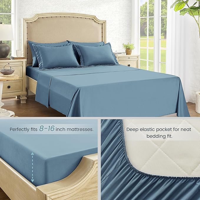 King Size Bed in a Bag 7 Pieces Comforter Set King, Wood Grain Texture Bedding Comforter Set Blue Bed Set with Comforter, Pillowcases, Flat Sheet, Fitted Sheet and Pillow Shams - LeafyLoom