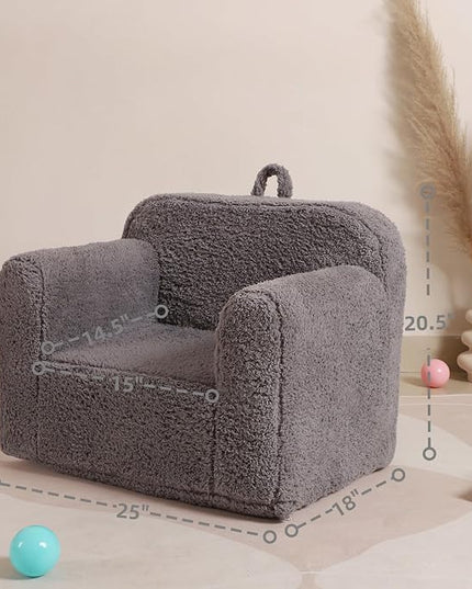Kids Snuggly-Soft Sherpa Chair, Cuddly Toddler Foam Chair for Boys and Girls, Grey - LeafyLoom