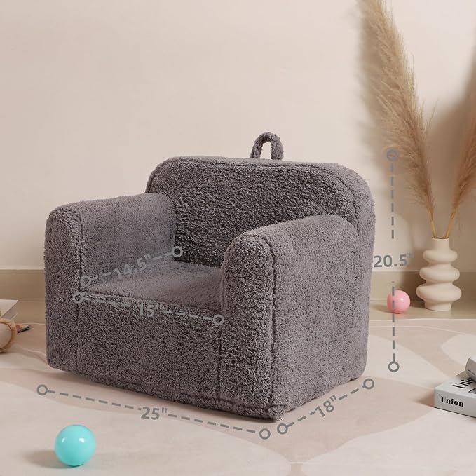 Kids Snuggly-Soft Sherpa Chair, Cuddly Toddler Foam Chair for Boys and Girls, Grey - LeafyLoom