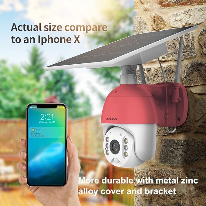 SOLIOM S600 Outdoor WiFi Security Camera - 360° Pan Tilt, Solar Powered with Battery, Motion Detection, Color Night Vision, 2-Way Talk, Remote Access SOLIOM