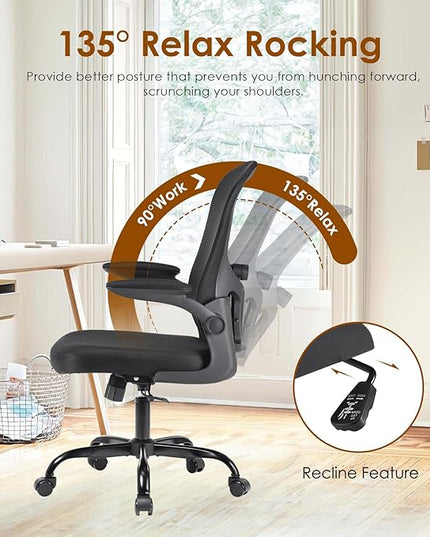 Home Office Chair with Lumbar Support, Ergonomic Design Desk Chair,Recline Feature,Height Adjustable,Space Saving,Black - LeafyLoom