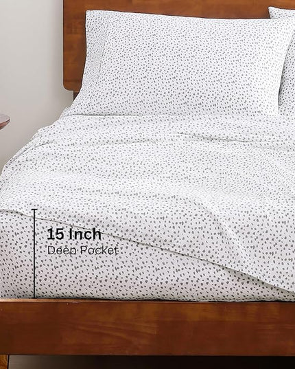 LANE LINEN 100% Organic Cotton Queen Sheet Set, 4Pc Cotton Sheets Queen Size Bed set, Soft & Breathable Percale Weave, Deep Pocket Queen Sheets, Hotel-Quality Bed Sheets Queen Size - Haze Grey - LeafyLoom