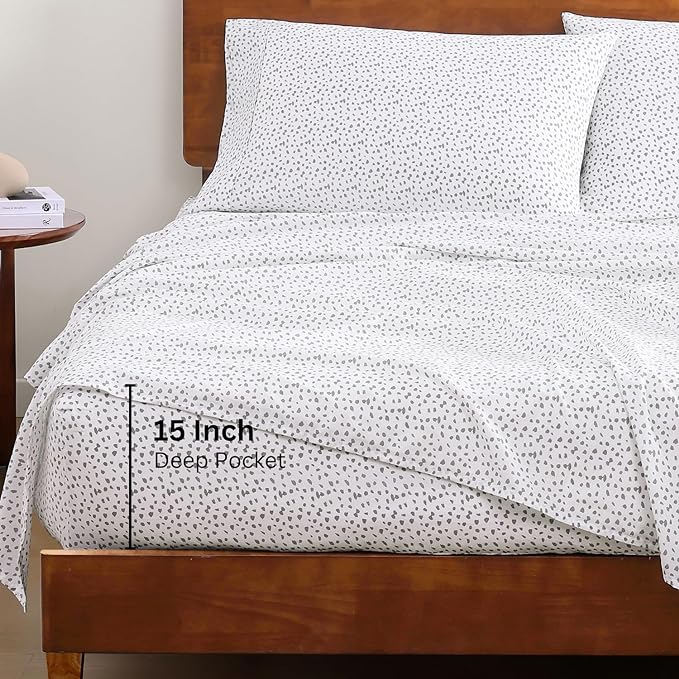 LANE LINEN 100% Organic Cotton Queen Sheet Set, 4Pc Cotton Sheets Queen Size Bed set, Soft & Breathable Percale Weave, Deep Pocket Queen Sheets, Hotel-Quality Bed Sheets Queen Size - Haze Grey - LeafyLoom