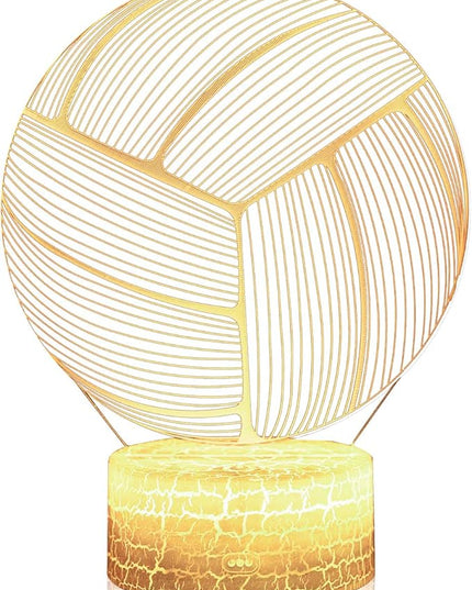 Volleyball 3D Illusion Night Light,16 Colors Changing Touch Switch & Remote Control,Acrylic Flat & ABS White Crack Base &USB Cable Table Lamp - LeafyLoom