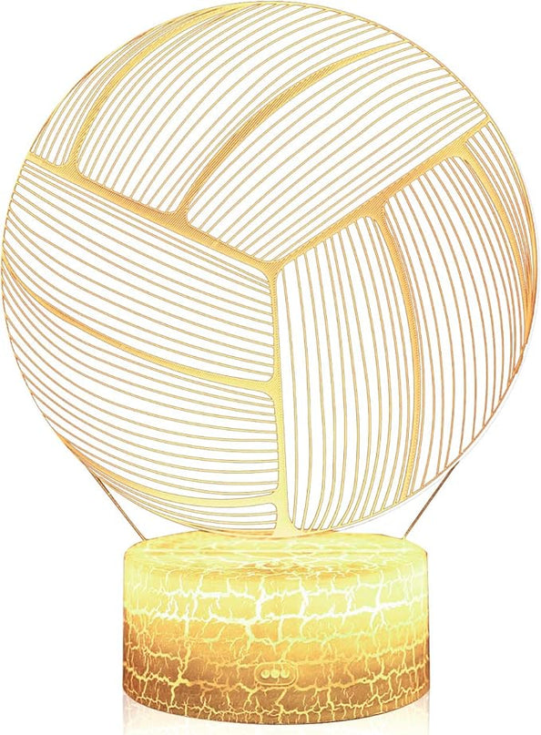 Volleyball 3D Illusion Night Light,16 Colors Changing Touch Switch & Remote Control,Acrylic Flat & ABS White Crack Base &USB Cable Table Lamp - LeafyLoom