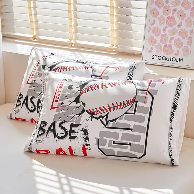 Baseball Bedding Full,Sports Comforter Set for Boys,Teen Boy Bedding Sets, Boys Baseball Comforter Set with 2 Pillowcases - LeafyLoom