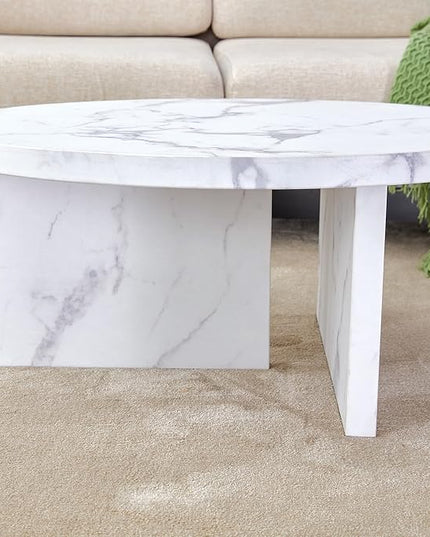 NicBex Modern Round MDF Material Circular Coffee Table with Texture, 31.4 Inch Contemporary Middle Table Modern Tea Table Suitable for Small Spaces, Living Room, White - LeafyLoom