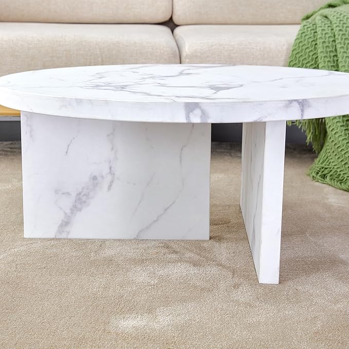 NicBex Modern Round MDF Material Circular Coffee Table with Texture, 31.4 Inch Contemporary Middle Table Modern Tea Table Suitable for Small Spaces, Living Room, White - LeafyLoom