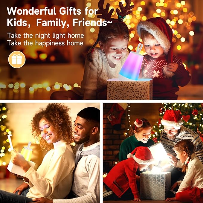 Dimmable Night Light Touch Lamp for Bedroom Rechargeable Remote Bedside Lamp Portable Hanging Table Lamp Changeable Warm White Light Perfect Toy Gift for Kids Adults - LeafyLoom