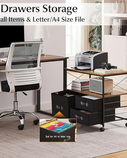 VECELO Mobile File Cabinet, Rolling Printer Stand with Open Shelf Fabric Lateral Storage Station for Home Office, Adapts Letter Size Hanging Folders, Brown, 3 Drawer - LeafyLoom