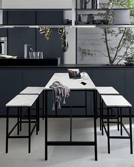 AT-VALY 5-Piece Bar Table Set with 4 Stools,Dining Room Table Set,Small Spaces (Black & White) - LeafyLoom