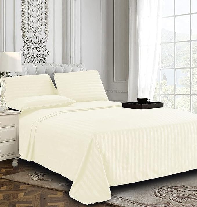 Elegant Comfort Softest and Coziest 4-Piece Sheet Set - 1500 Premium Hotel Quality Microfiber - Luxurious Wrinkle Resistant 4-Piece Damask Stripe Bed Sheet Set, Twin XL, Ivory - LeafyLoom