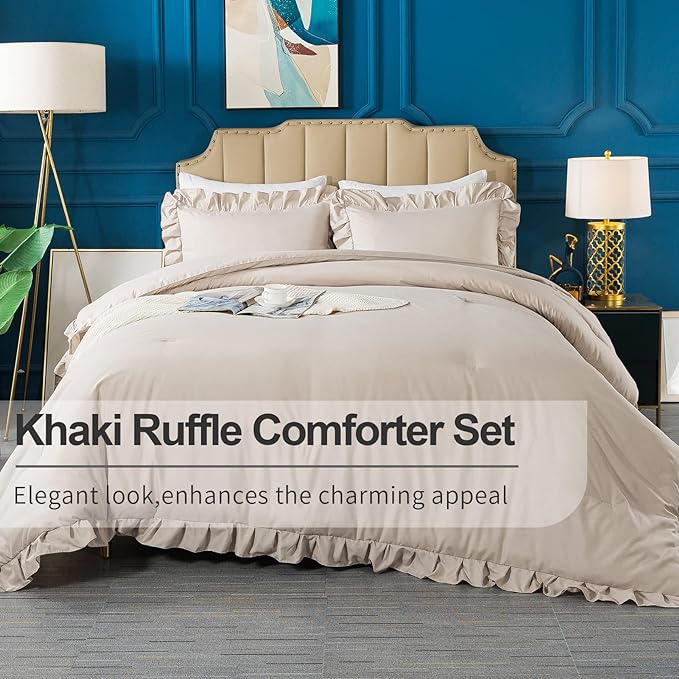 Andency Khaki Comforter King Size(104x90Inch), 3 Pieces Farmhouse Shabby Chic Bedding Comforters & Sets, All Season Soft Lightweight Down Alternative Bed Set for Men Women - LeafyLoom