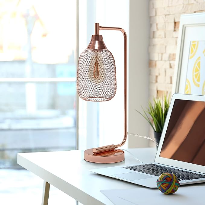 Elegant Designs LD1060-RGD Mesh Wire Table Lamp, Rose Gold - LeafyLoom