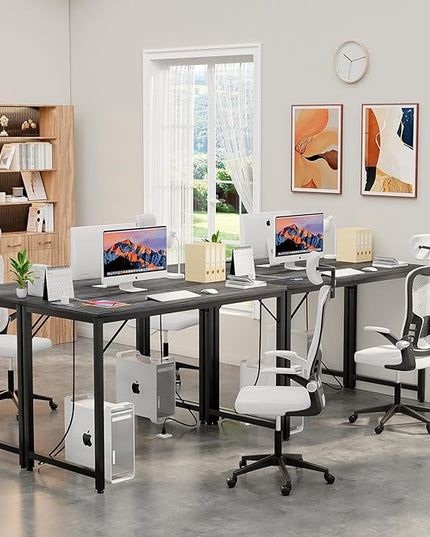 47 Inch Computer Desk with Magic Power Outlets, Modern Office Desk with USB Charging Ports, Sturdy Study Writing Desk, Laptop PC Gaming Table for Bedroom Workstation, Black Oak, 2 Pack - LeafyLoom