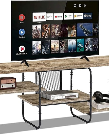 VECELO, Entertainment Center/Media Console Table with Adjustable Storage Shelves for Living Room/Bedroom, 55 inch TV Stand, Grey - LeafyLoom