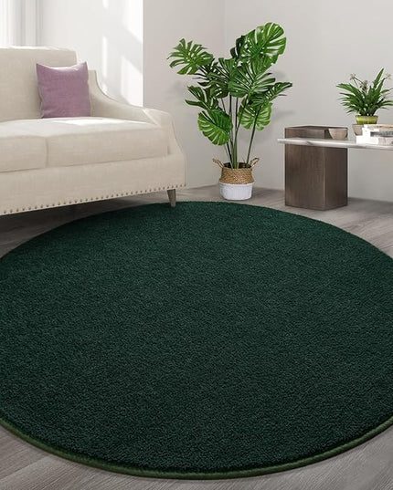 Round Area Rugs for Bedroom Living Room, 5x5 Dark Green Super Soft Comfy Thickened Memory-Foam Indoor Circle Carpet, Modern Aesthetic Minimalist Carpet for Boys Girls Adults Nursery Home Décor - LeafyLoom