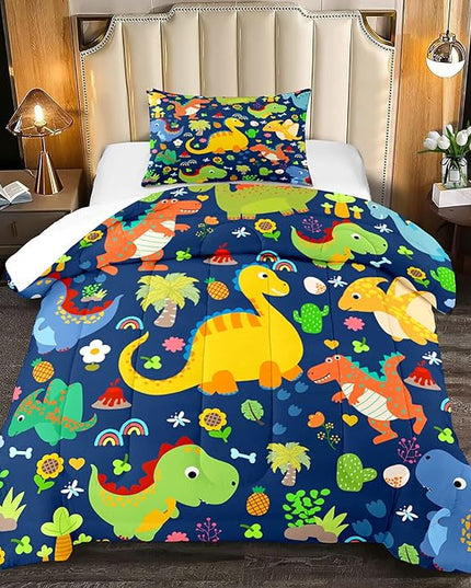 Dinosaur Bedding Twin - Dinosaur Comforter Set Twin for Boys Bedroom Dinosaur Twin Bedding Set Blue Green Boys Room Decor Kids Twin Dinosaur Bedding Set, Twin (1 Comforter 1 Pillowcase) - LeafyLoom