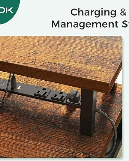 AODK 47 Inch Electric Standing Desk with 3 Drawers, Brown, Height Adjustable Desk with Power Outlets & LED Lights, Stand Up Desk with Monitor Shelf, Sit Stand Desk Computer Workstation - LeafyLoom