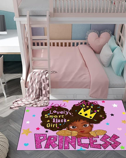 African American Black Girl Rugs for Bedroom African American Rugs for Girls Room Princess Room Decor for Girls Bedroom Decor for Teen Girls Living Room Floor Rugs, Purple, 3'×4' - LeafyLoom