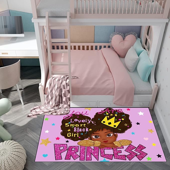 African American Black Girl Rugs for Bedroom African American Rugs for Girls Room Princess Room Decor for Girls Bedroom Decor for Teen Girls Living Room Floor Rugs, Purple, 2'6''×4' - LeafyLoom