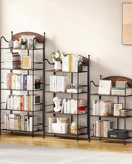 Folding Bookshelf No Assembly, 4 Shelf Black Folding Bookcase with Sturdy Metal Frame, Vintage Open Standing Collapsible Shelves for Bedroom, Living Room, Home Office Organization - LeafyLoom