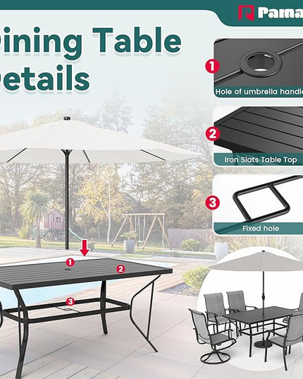 Pamapic 7 Pieces Patio Dining Set, Outdoor Dining Set for Garden Backyard Poolside Deck,Outdoor Table and Chairs Set with 4 Textilene Swivel Chairs ＆ 2 Regular Chairs,Gray - LeafyLoom
