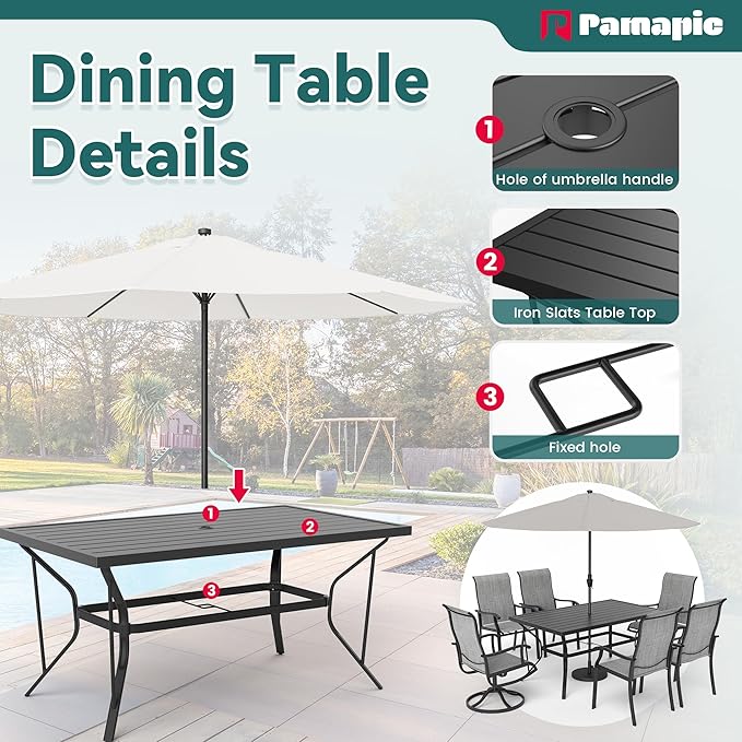 Pamapic 7 Pieces Patio Dining Set, Outdoor Dining Set for Garden Backyard Poolside Deck,Outdoor Table and Chairs Set with 4 Textilene Swivel Chairs ＆ 2 Regular Chairs,Gray - LeafyLoom
