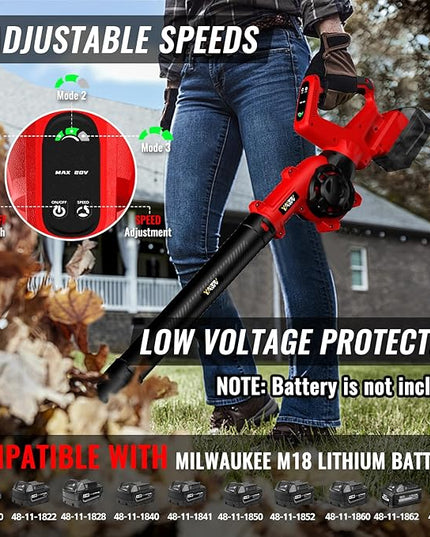 Leaf Blower, Cordless Leaf Blower for Milwaukee M18 Battery, 3 Speed Modes Up to 200MPH, 270° Rotatable Electric Leaf Blower with 4 Blowing Nozzles for Lawn Care and Yard(Battery Not Included) - LeafyLoom