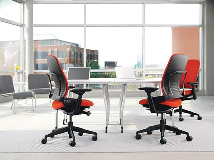Steelcase Leap Office Chair, Black Frame and Buzz2 Tomato Fabric - LeafyLoom