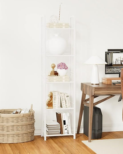 Bookshelf Storage Shelf Bookcase Freestanding Storage Stand for Living Room, Bedroom, Kitchen, Rust Resistance, Easy Assembly Free Combination Multi-Functional Organizer (5 Tiers,White) - LeafyLoom