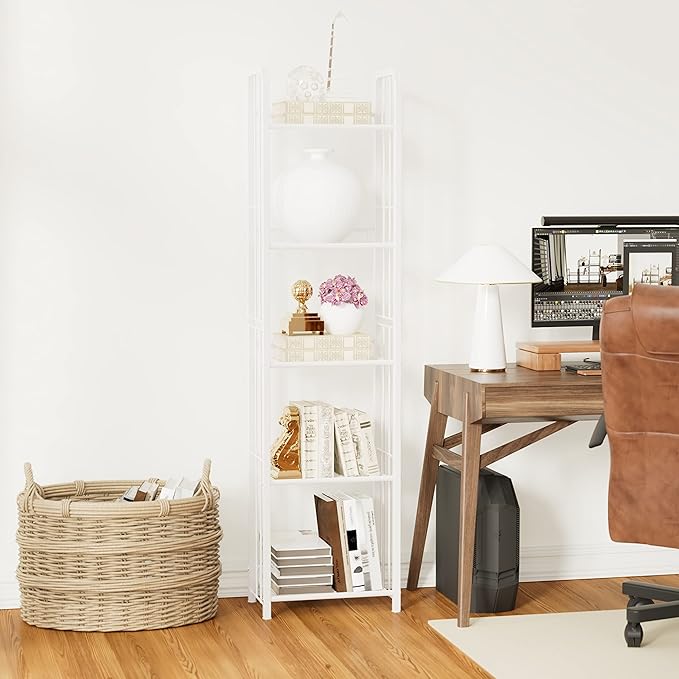 Bookshelf Storage Shelf Bookcase Freestanding Storage Stand for Living Room, Bedroom, Kitchen, Rust Resistance, Easy Assembly Free Combination Multi-Functional Organizer (5 Tiers,White) - LeafyLoom