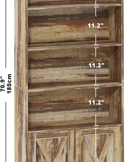 IRONCK Industrial Bookshelves and Bookcases with Doors Floor Standing 6 Shelf Display Storage Shelves 70 in Tall Bookcase for Home Office, Living Room - LeafyLoom